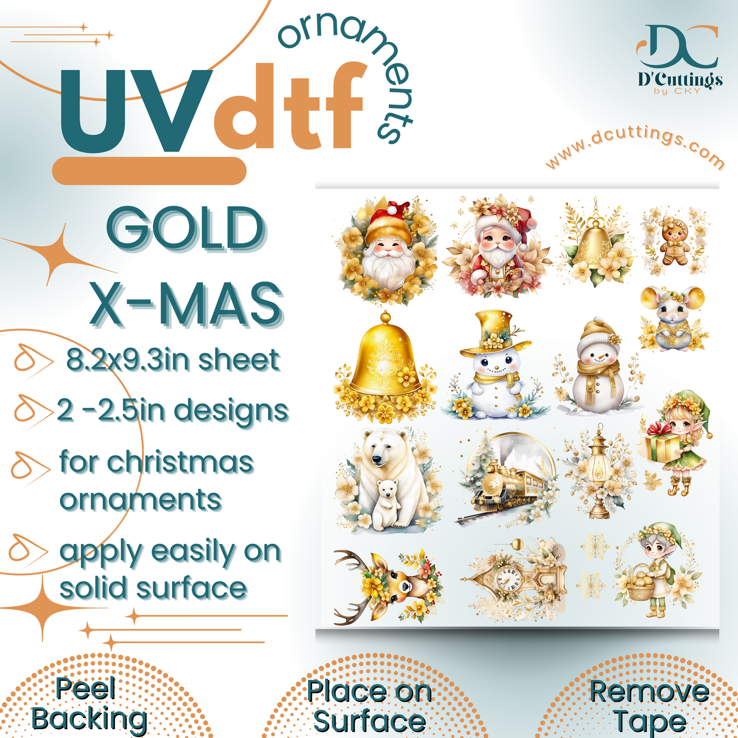 Gold X-Mas Ornaments UV-DTF