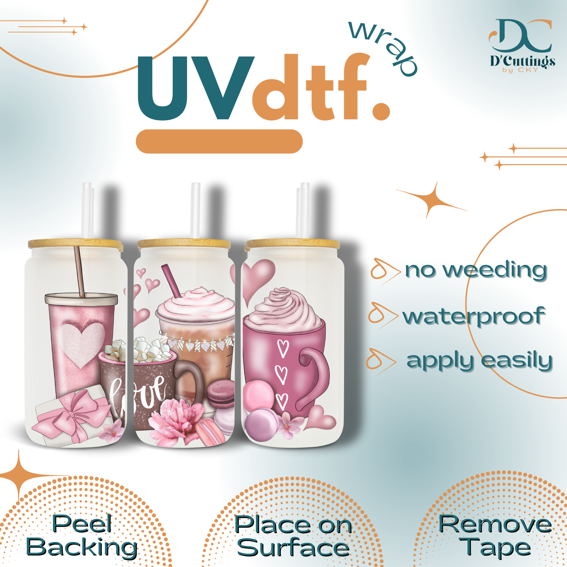 Love Valentines UV DTF Cup Wrap For Glass Can, Ready to Apply and Ready to  Ship