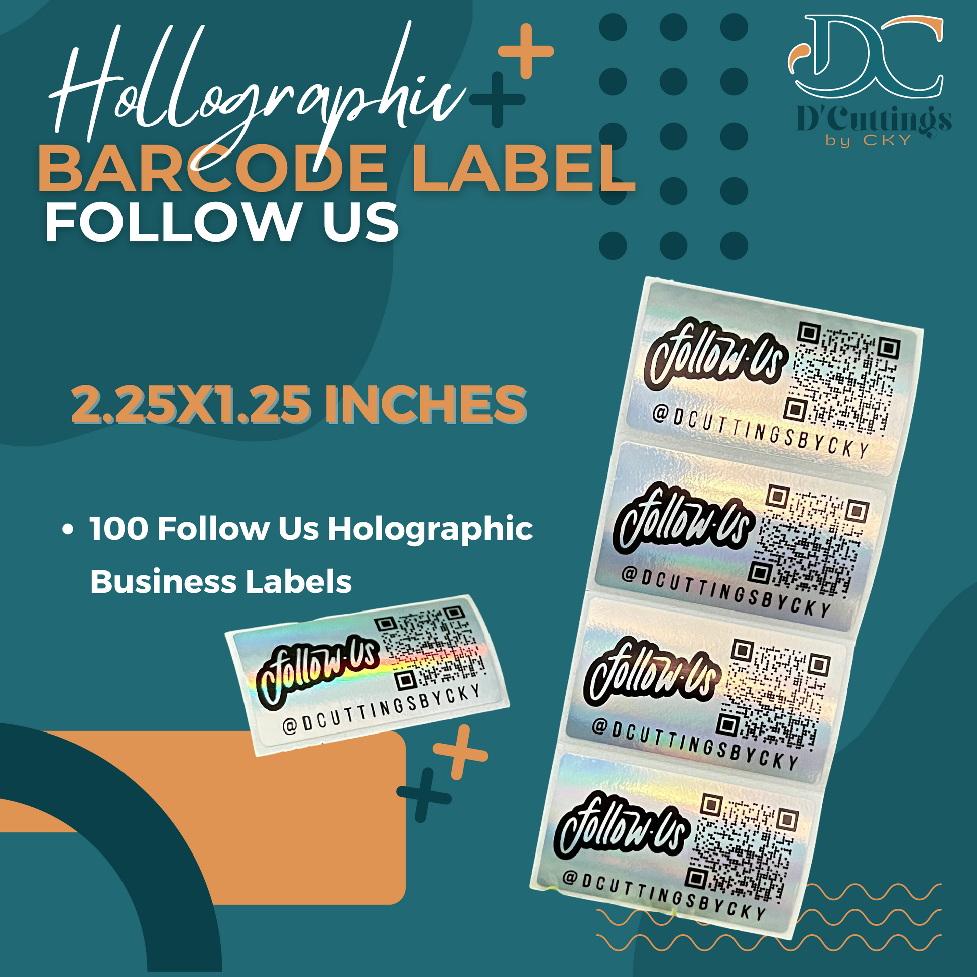 Follow us Business Holographic Labels with Barcode