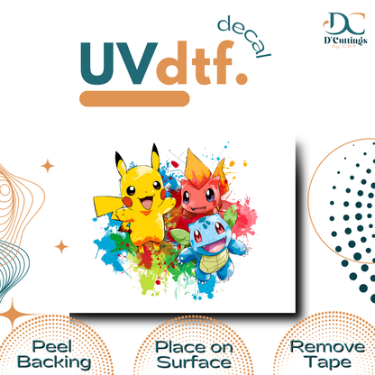 Pikachu, Charmander & Burbasaur - UV DTF Decal